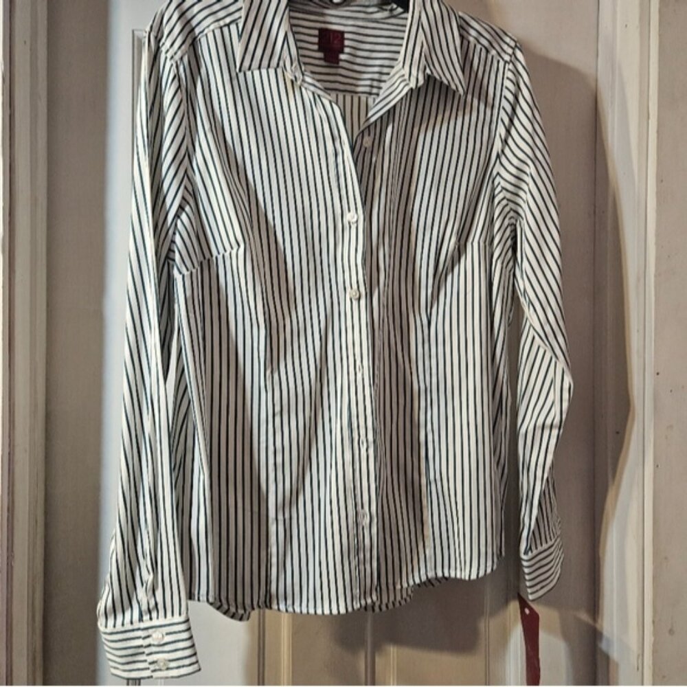 Classic Dark Green and White Striped Women's Shirt Size Large
